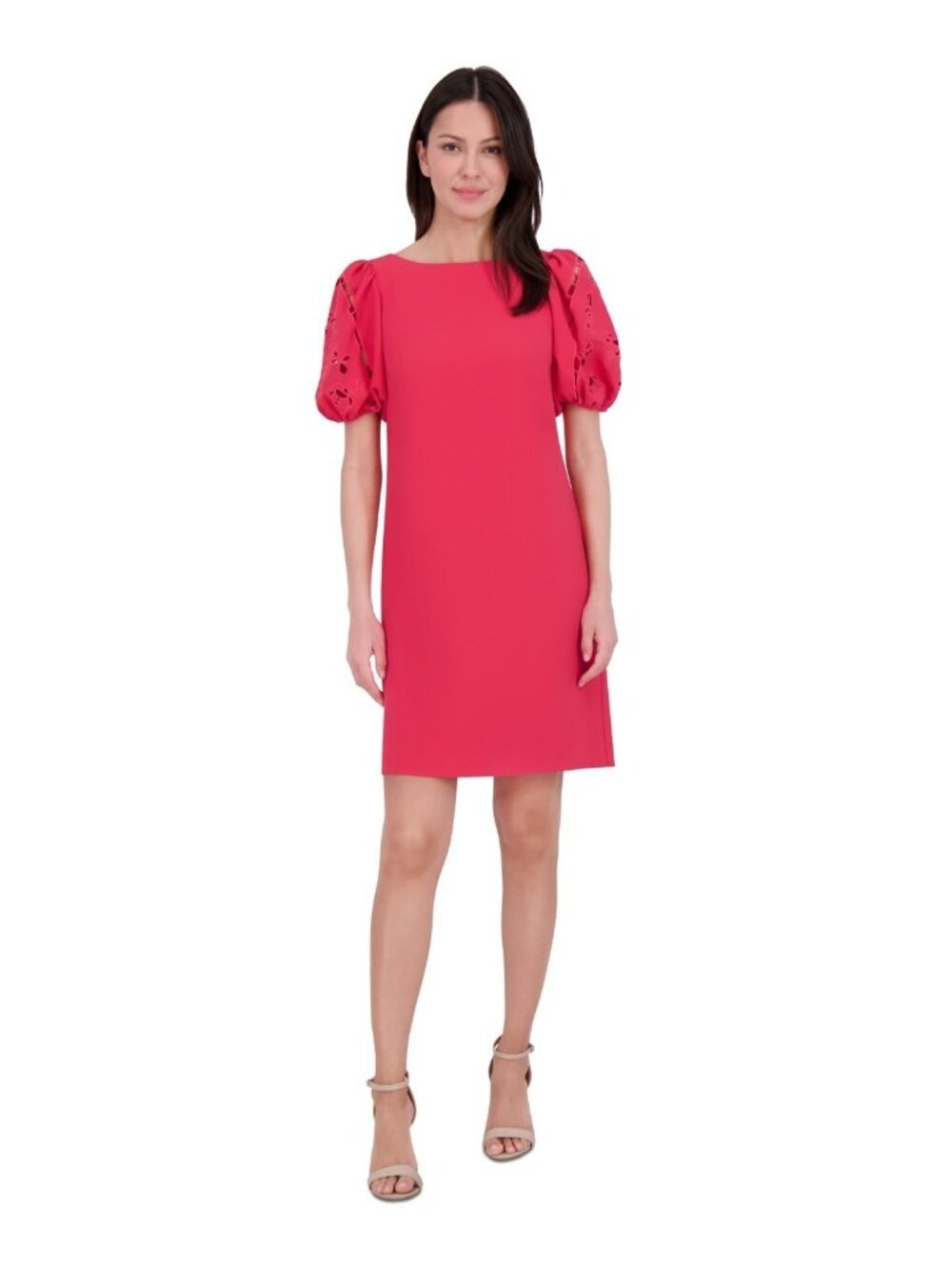 Vince Camuto Women Boat-Neck Signature Crepe eyelet puff Dress Pink Size 2 $148